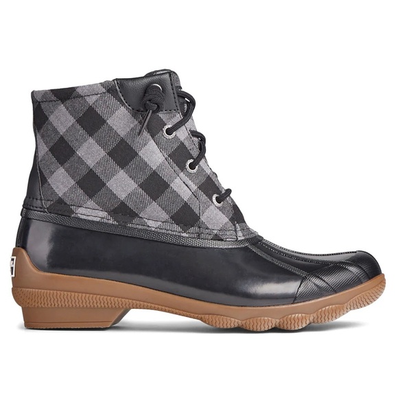 Sperry Syren Gulf Black Gray Plaid Duck Boots Women’s 9.5 Gorpcore Cabin Flannel - Picture 1 of 10